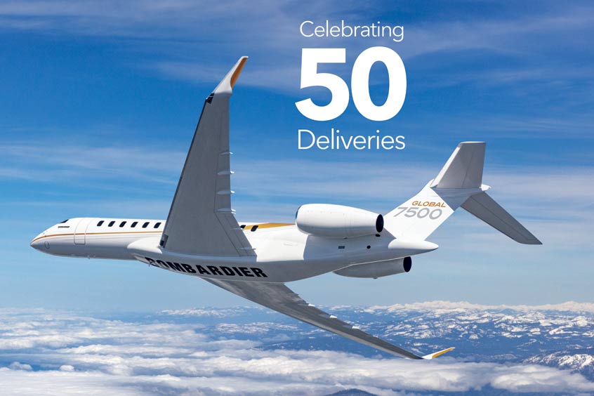 Bombardier delivers 50th Global 7500. (Photo: Bombardier)
