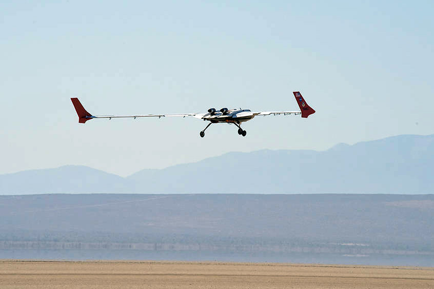 The X-56B remotely piloted aircraft during a previous flight at NASA’s Armstrong Flight Research Center in Edwards, California. (Photo: NASA Photo / Lauren Hughes)