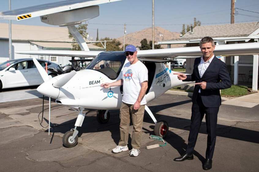 Pilot Mr. Joseph Oldham with Beam CEO Mr. Desmond Wheatley. (Photo: Pipistrel) 