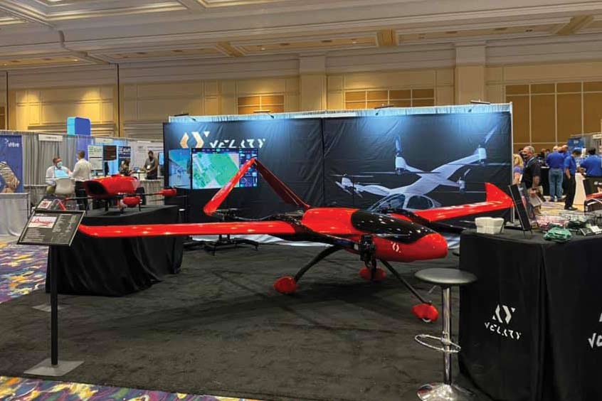 VELARY launch LIFT 10 and LIFT 25, their 4-hour flight UAV wildfire solutions at Commercial UAV Expo Americas. (Photo: VELARY)
