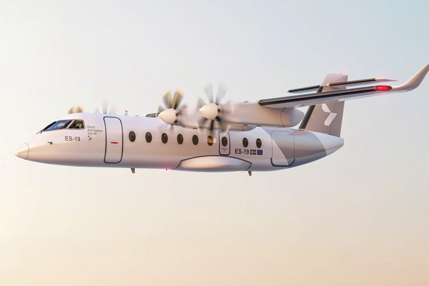 The ES-19 is a nineteen-passenger regional aircraft driven by batteries and electric motors.