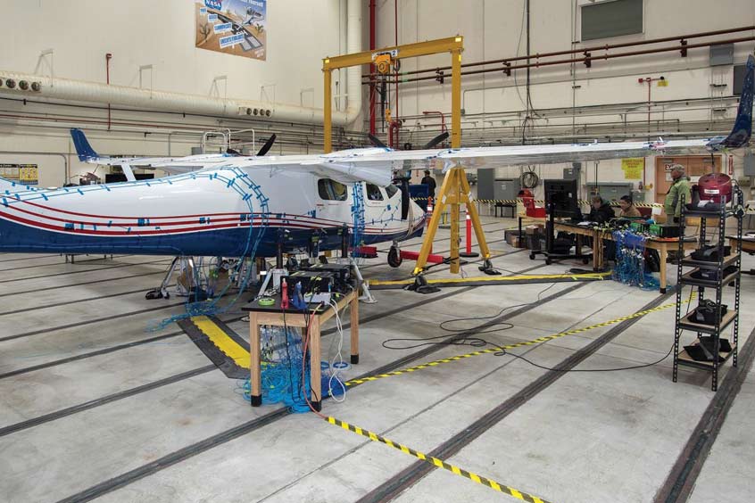 NASA carried out ground vibration tests on the X-57, simulating the stresses it would experience during a real flight. (Photo: Hottinger Bruel & Kjaer)