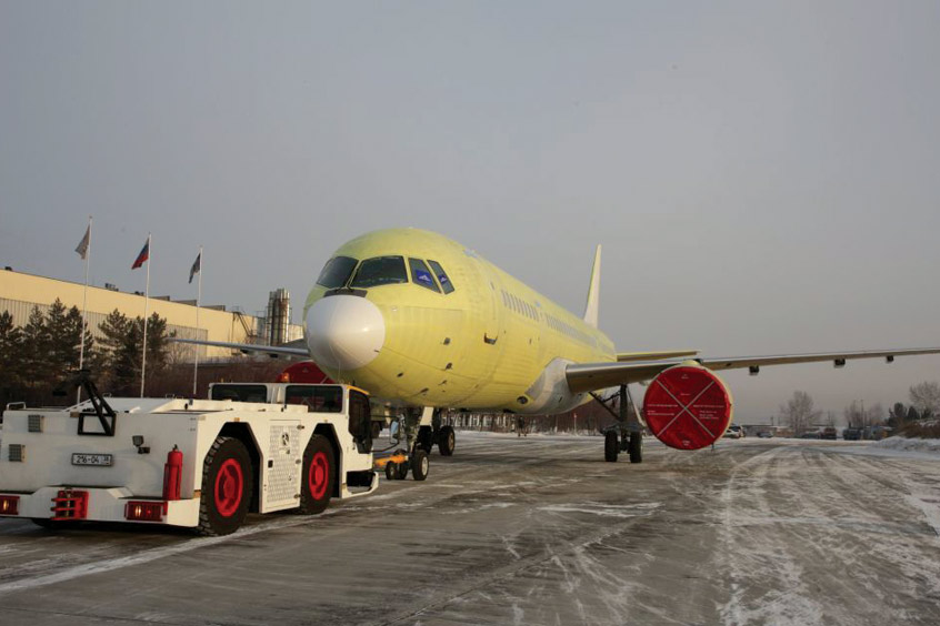 The MC-21-300 is transferred from the final assembly facility at the Irkutsk Aviation Plant to the flight test division.