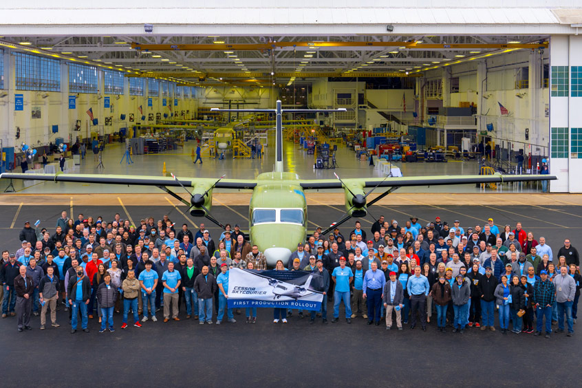 The Cessna SkyCourier has rolled out of the Textron Aviation manufacturing facility in Wichita.
