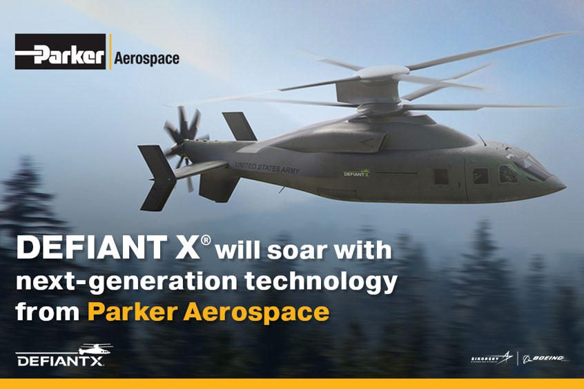 Highly integrated hydraulics and flight controls from Parker Aerospace land the lowest risk and weight, plus highest reliability for the Sikorsky-Boeing DEFIANT X.