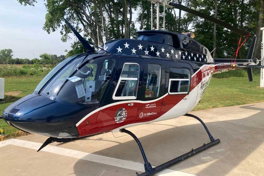 The Bell 206 helicopter operated at the Air Evac Alabama base will be medically configured with the latest avionics and safety features.