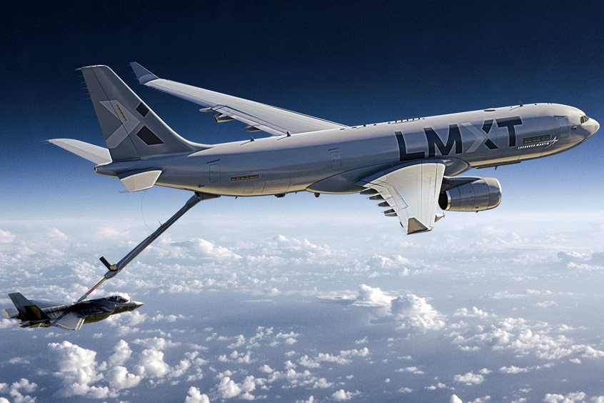 Lockheed Martin's LMXT strategic tanker's aerial refueling system includes an established and certified aerial refueling boom, refueling a U.S. Air Force F-35A.