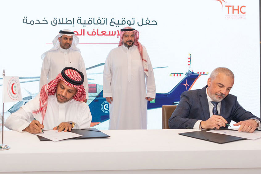 The agreement is signed by SRCA president HE Dr Jalal bin Mohammed Al Owaisi and The Helicopter Company CEO Arnaud Martinez.