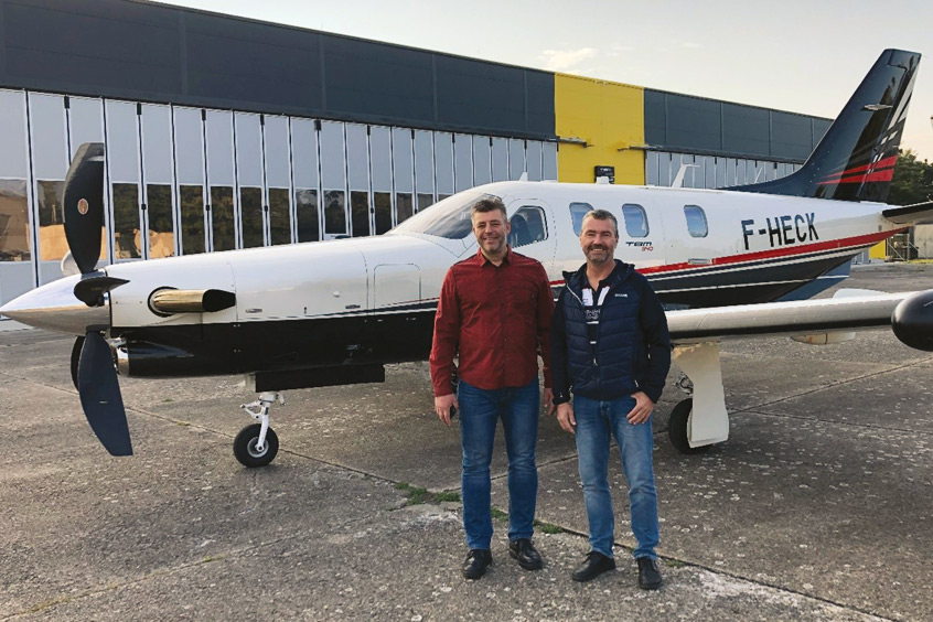 HLS General Manager Ales Kurka (left), and Vlastimil Novák, the Head of Maintenance, are shown with a TBM at the company’s Hradec Kralove Airport facility.