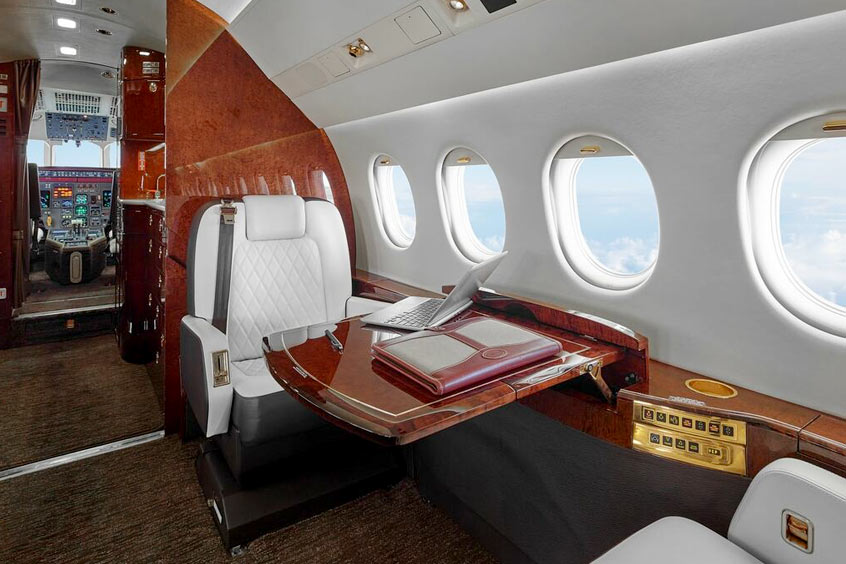 The 10 seat Falcon 2000 VIP business jet offers unmatched performance capabilities, modern designed interiors, comfortable seats and superior amenities on board. 