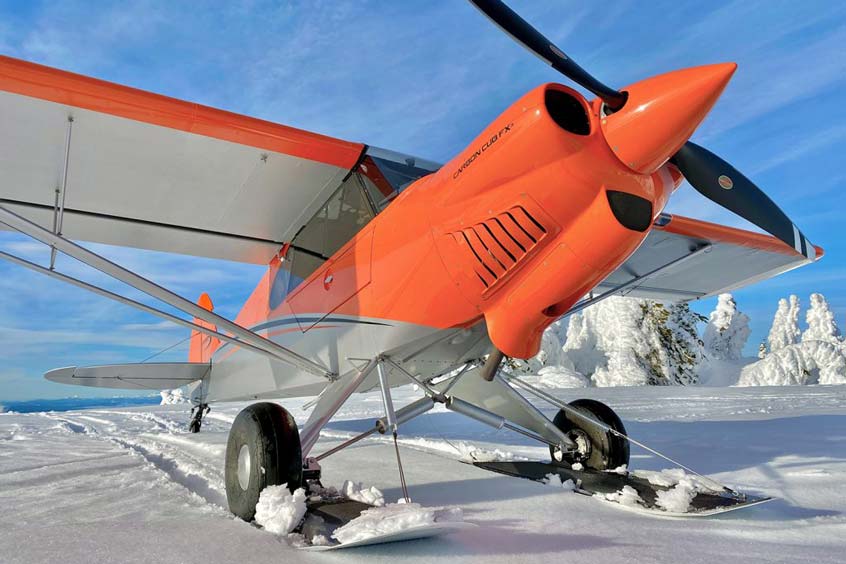 A Summit Ski equipped Carbon Cub FX-3 explores the wintertime backcountry in Washington State
(Photo credit: Courtesy of CubCrafters)