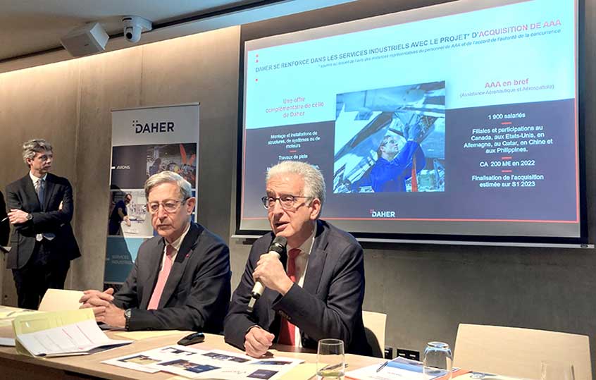 Daher CEO Didier Kayat (right) and Patrick Daher - Board of Directors, chart the future on Tuesday, February 7 in Paris.