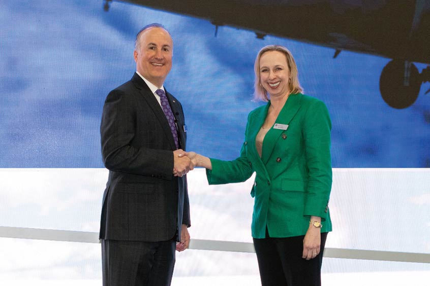 Paul Lemmo, Sikorsky president and Amy Gowder, president and CEO of Defence & Systems at GE Aerospace.