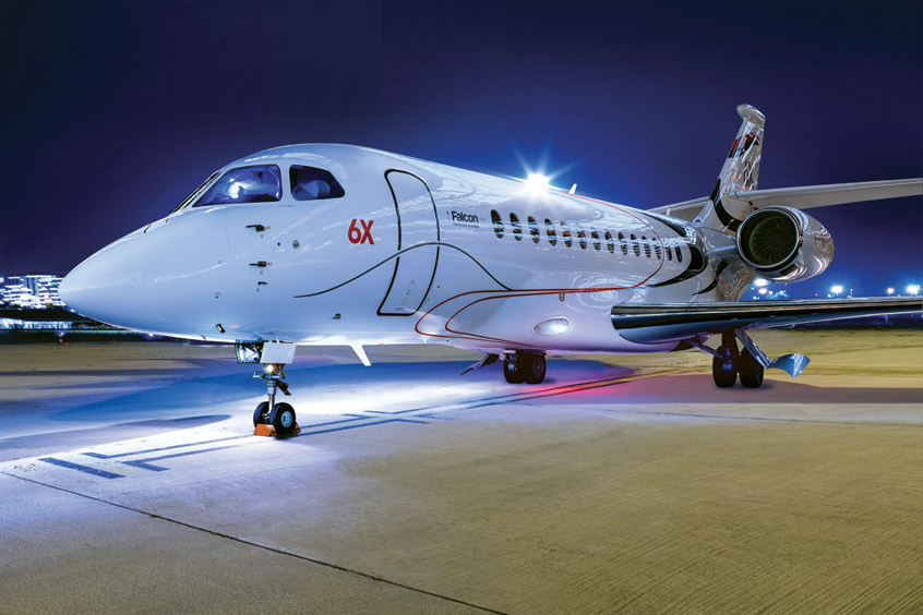 The 5,500 nm 6X has the largest cabin cross section in business aviation, with stand-up height of six-feet, six-inches. It will reign as business aviation's largest cabin until the even larger, longer-range Falcon 10X enters service.