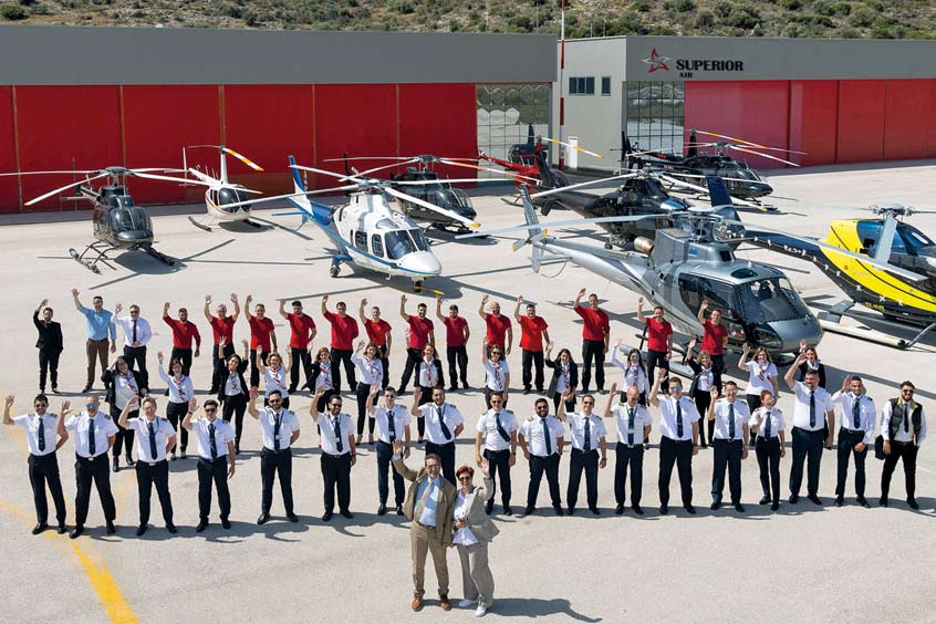 CEO and owner Elias Sofianos and his wife and accountable manager Stavroula Sofianou with the team at the Athens hangar.