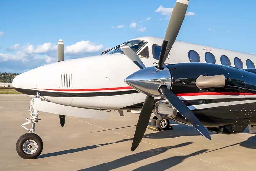 The King Air 350i has a range of over 1,800 nm.