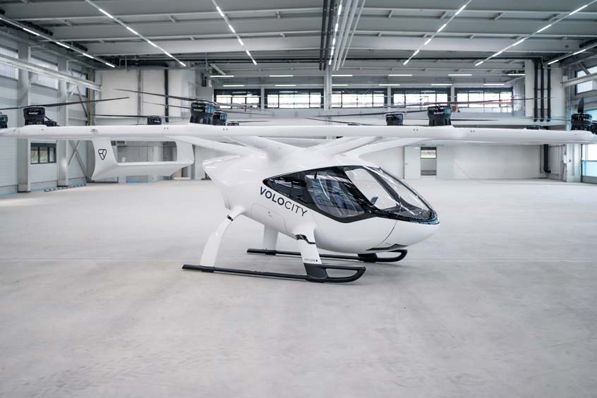 The VoloCity at VoloCopter's recently opened hangar in Germany.