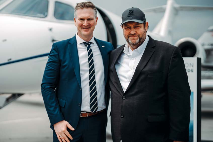 Textron Aviation vice president of sales - Europe Duncan Van De Velde with IFM Traviation chief pilot Mark Schremmer.