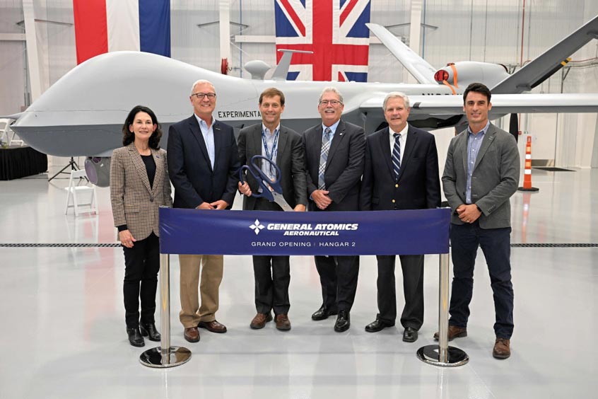 Left to right: ND Lt. Gov. Tammy Miller, U.S. Sen. Kevin Cramer (R-ND), GA-ASI CEO Linden Blue, GA-ASI President David R. Alexander, U.S. Sen. John Hoeven; and Grand Forks Mayor Brandon Bochenski.