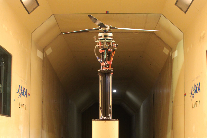 JAXA testing on noise detection in a large, low-speed wind tunnel.