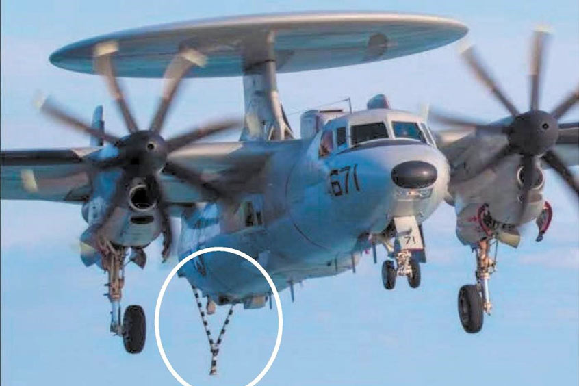 The E-2D aircraft's tail hook.
