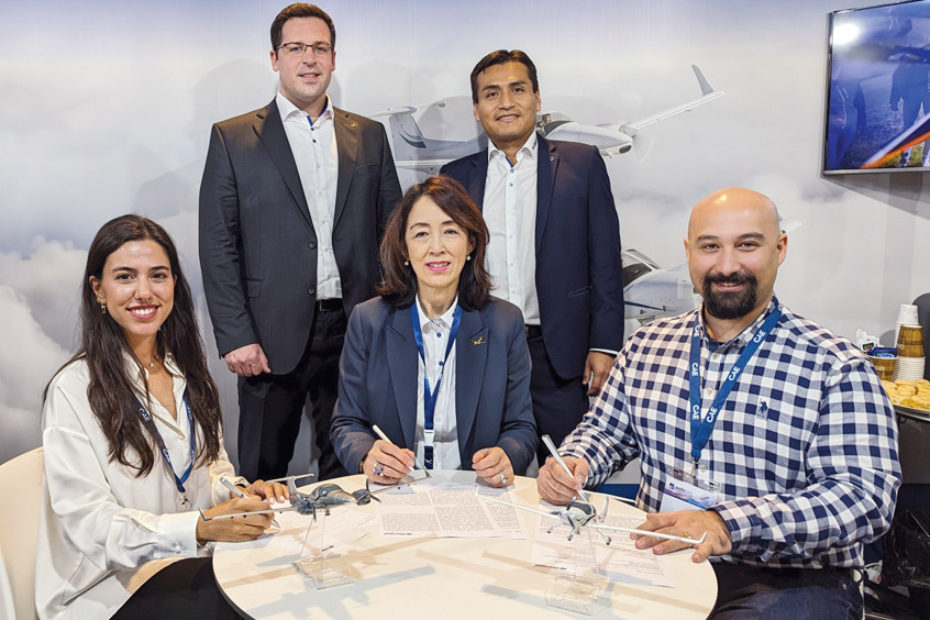 Ayjet flight instructor Cemresu Sarihan, DAA sales director Jane Wang, Ayjet FSTD technical manager Anil Uygun (all seated) with DAA sales managers Christian Schmid and Jorge Castillo.