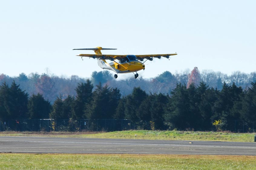 Electra's EL-2 Goldfinch takes off on its first hybrid-electric flight on November 19, 2023.
