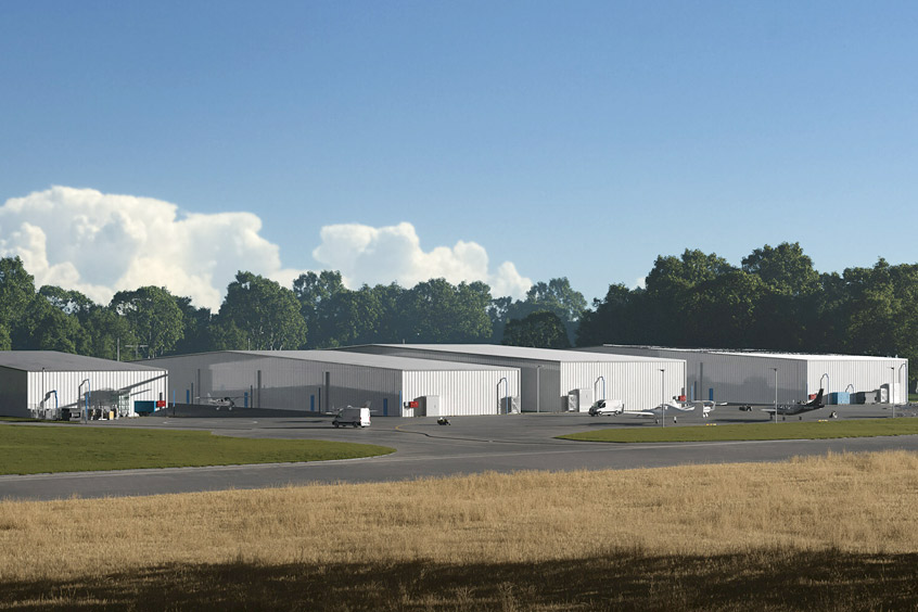 A rendering of the 12 acre future hangar complex.