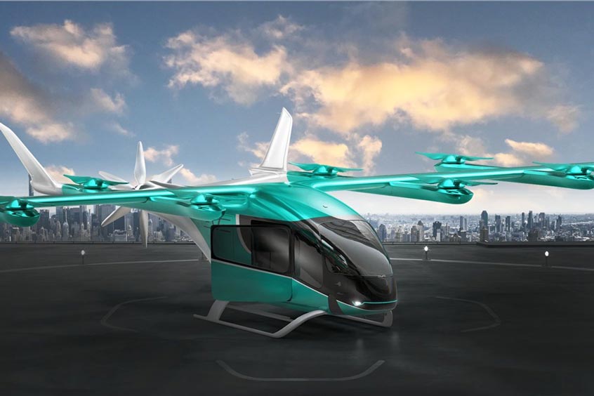 Eve's eVTOL concept aircraft with eight rotor system for up to four passengers.