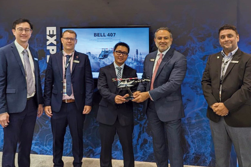 Bell celebrates the delivery of the first Bell 407GXi in the Philippines with Aerobee at the Singapore Airshow.