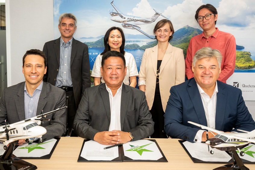 Smart Aviation CEO Pongky Majaya (seated centre) with representatives from Textron and Smart: Juan Escalante, Lachlan Cullen, Marianna Elias, Jodie Bevan, Tony Jones and Lerry Janurengers.