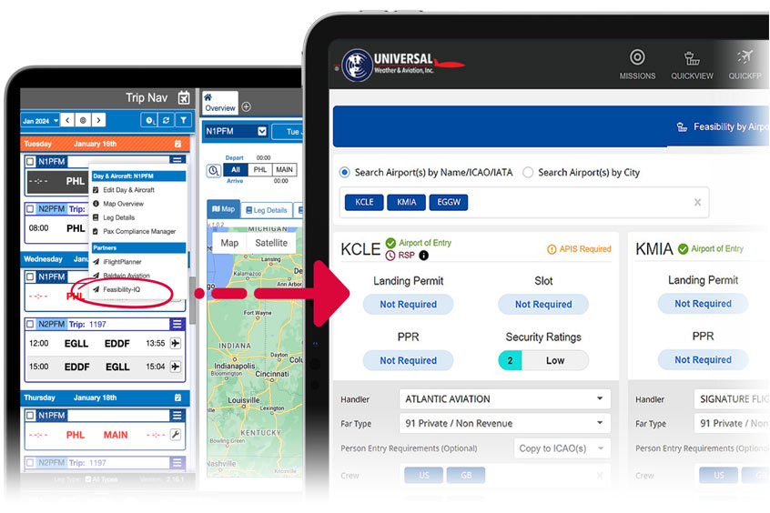Universal's Feasibility-IQ app now integrates with Portside's Professional Flight Management system.
