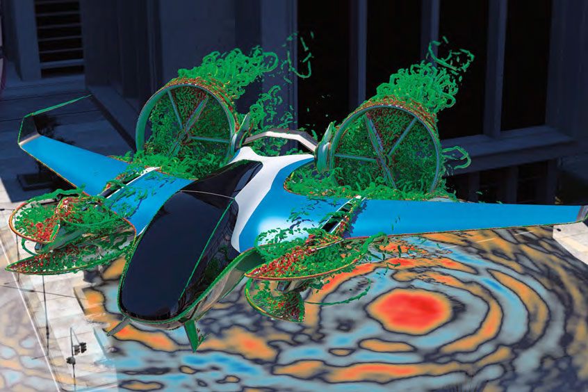 Eve's eVTOL as simulated by Dassault Systèmes' SIMULIA PowerFLOW application.