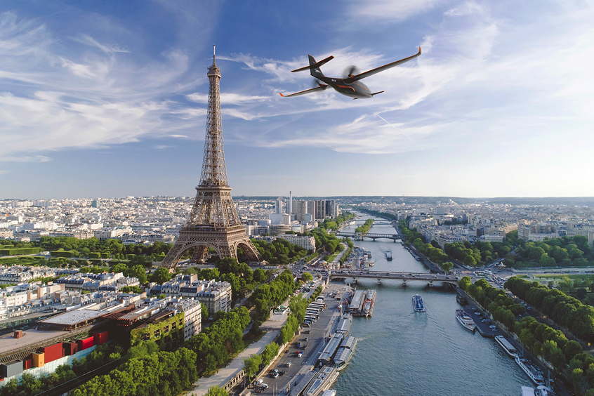 Electron 5 aircraft flying above Paris