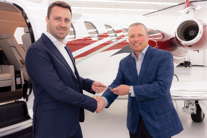 Ward Bonduel, CEO of Luxaviation Belgium, with Lannie O'Bannion, SVP sales and flight operations, Textron Aviation. (Source Luxaviation.)