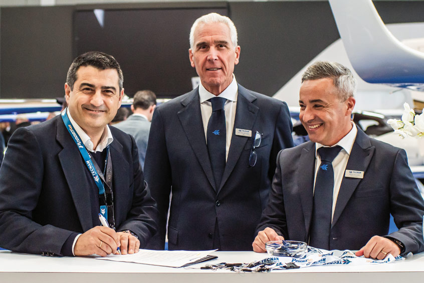 FlyBy CEO Alex Alvarez with Tecnam CEO Paolo Pascale and chief sales officer Walter da Costa.