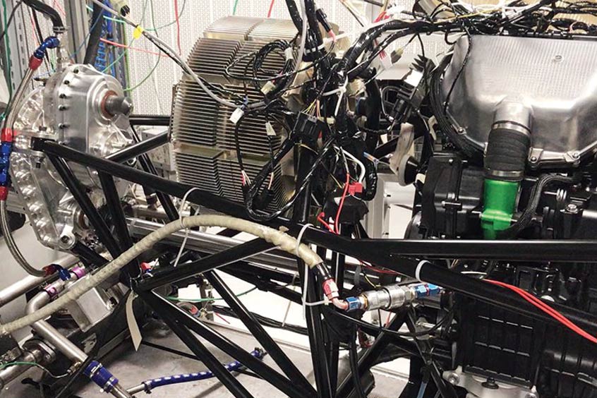 The electric-hybrid powertrain for VoltAero’s Cassio 330 aircraft is shown on the testbench