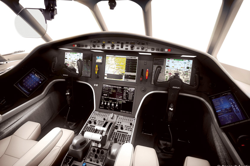 Ingenio’s cockpit tablet EFB in the cockpit of a Dassault Falcon 2000-series aircraft. 