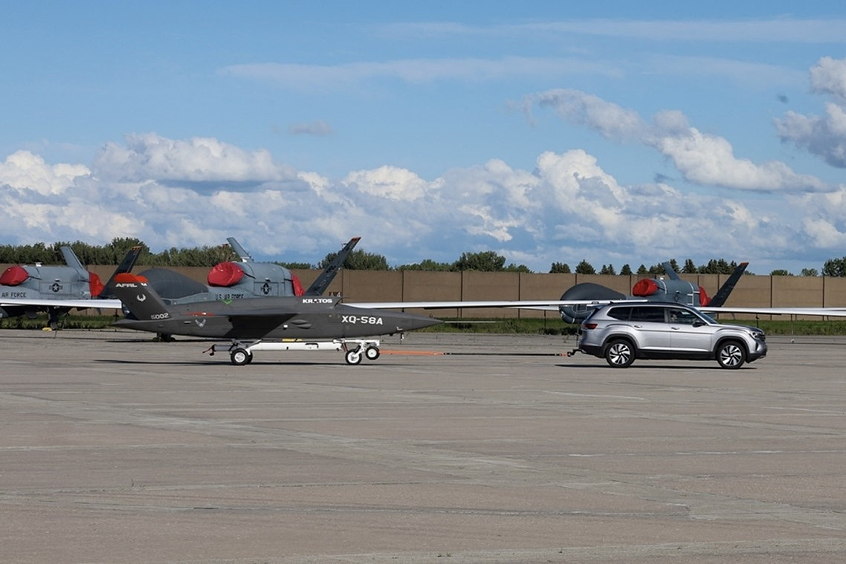Kratos Valkyrie on KTLS Before Being Towed out to Runway for Takeoff.