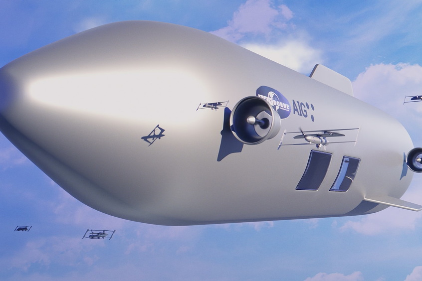 UMAV/Skyborne Technology's DART MA 600 Airship with Atlantic Industrial Group T-Wing Drones in Flight Operations.
