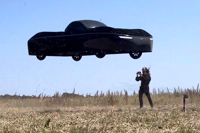 Jim Dukhovny CEO of Alef near the flying car during a flight test