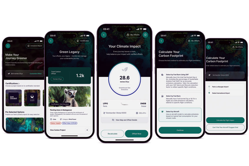 The app enables live tracking of emissions and instant offsetting.