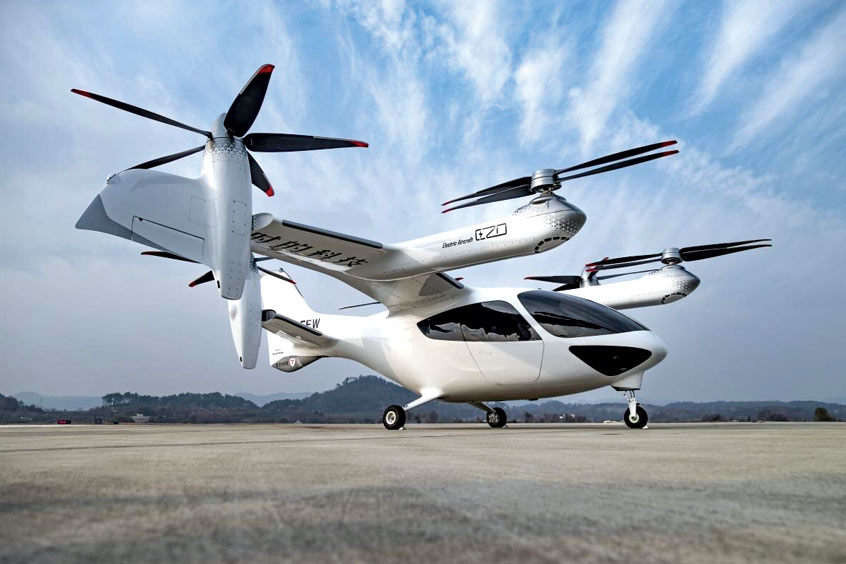 The E20 tilt-rotor eVTOL cruises at 320 km/h and carries up to five people.