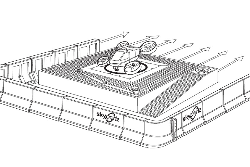 Skyportz’s modular vertipad may dissipate rotor energy 250% faster than traditional flat tarmac.