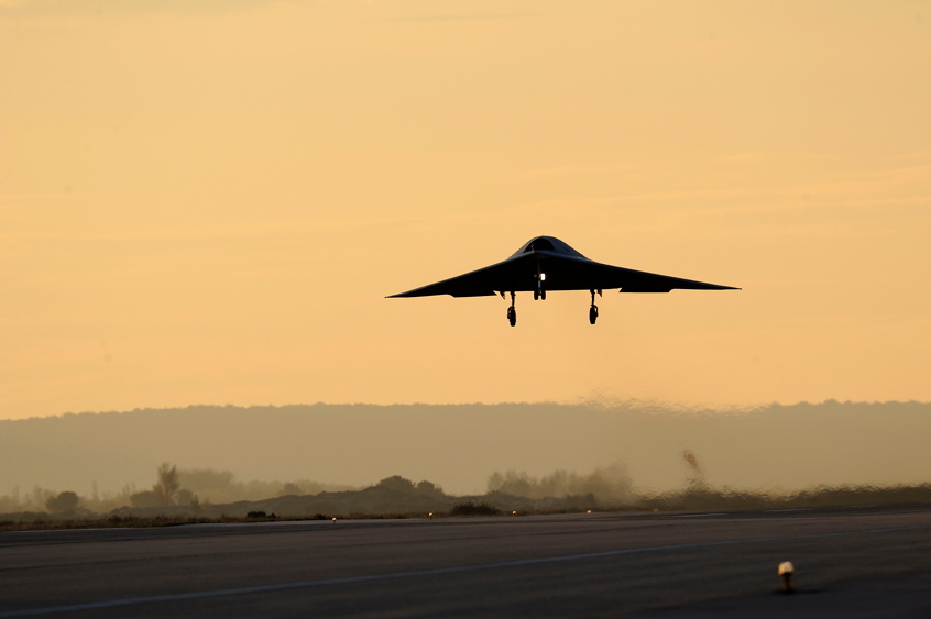 The NEURON European UCAV technology demonstrator taking off at the Dassault Aviation Istres Flight Test center (France).