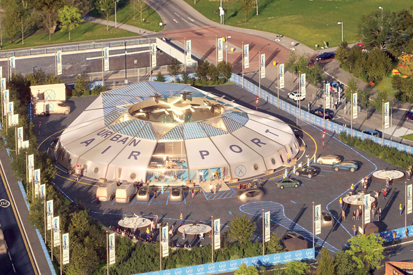 A concept image of the first Air One urban airport, to be constructed in Coventry city centre.