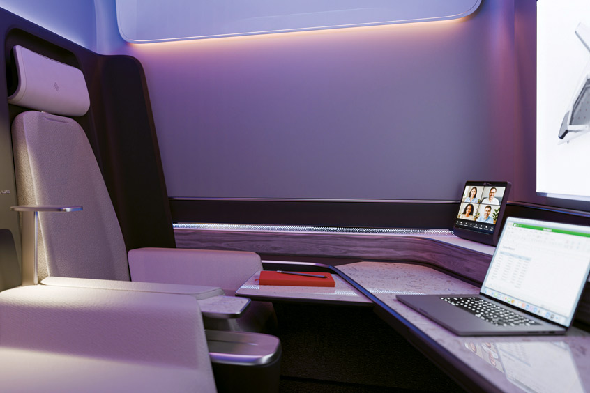 The Horizon’s video conference pods enable in-flight meetings with Wi-Fi connectivity.