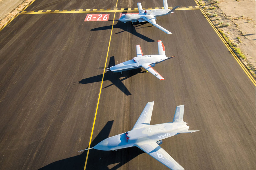General Atomics Aeronautical Systems unmanned jets include the MQ-20 Avenger, XQ-67A and YFQ-42A.