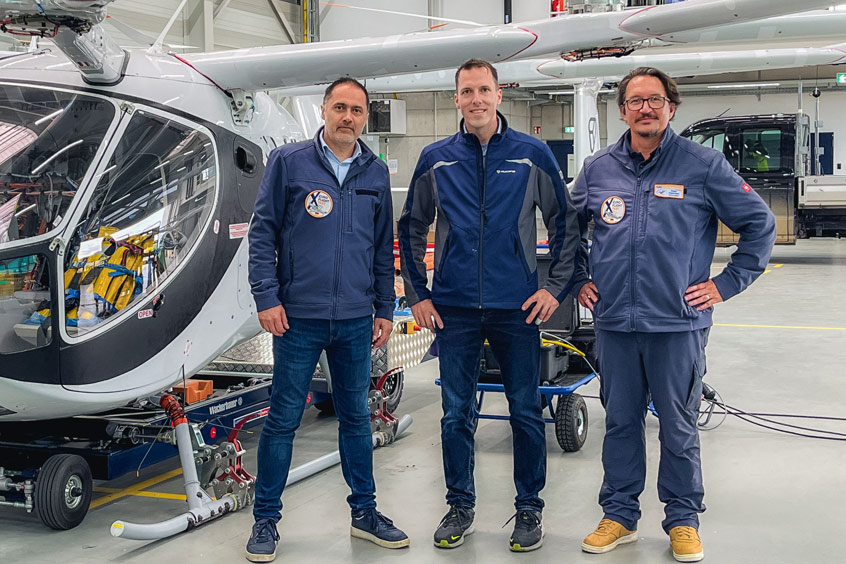 Rolf Hellbutsch, managing director and accountable manager at EFT, with David Bausek, CTO at Volocopter and Peter Hemmert, managing director and CTKI at EFT.
