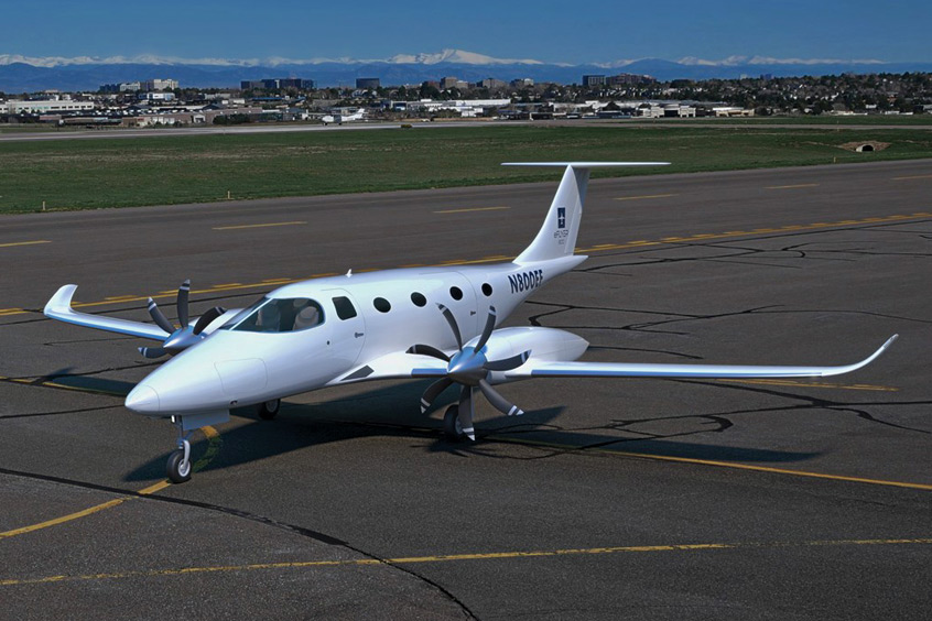 The all-electric E-Flyer 8 aircraft, developed by Bye Aerospace.